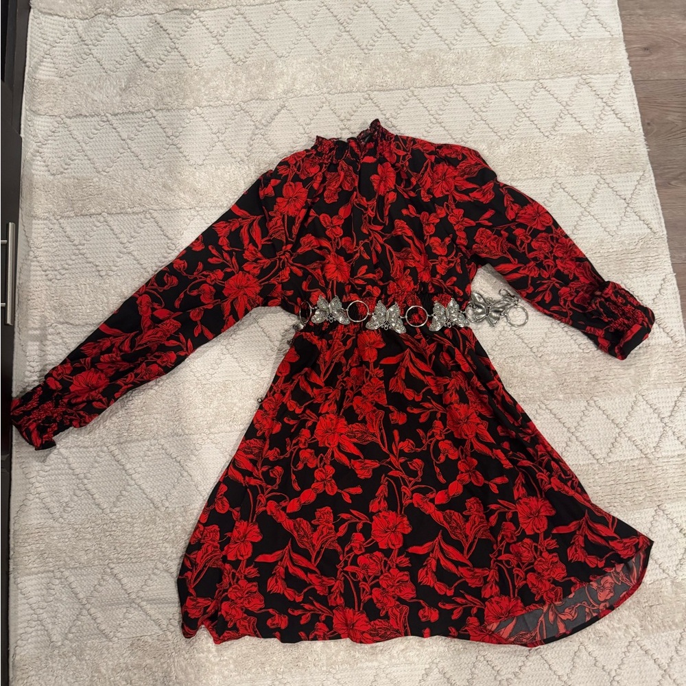 SHEIN Black and Red Floral Dress